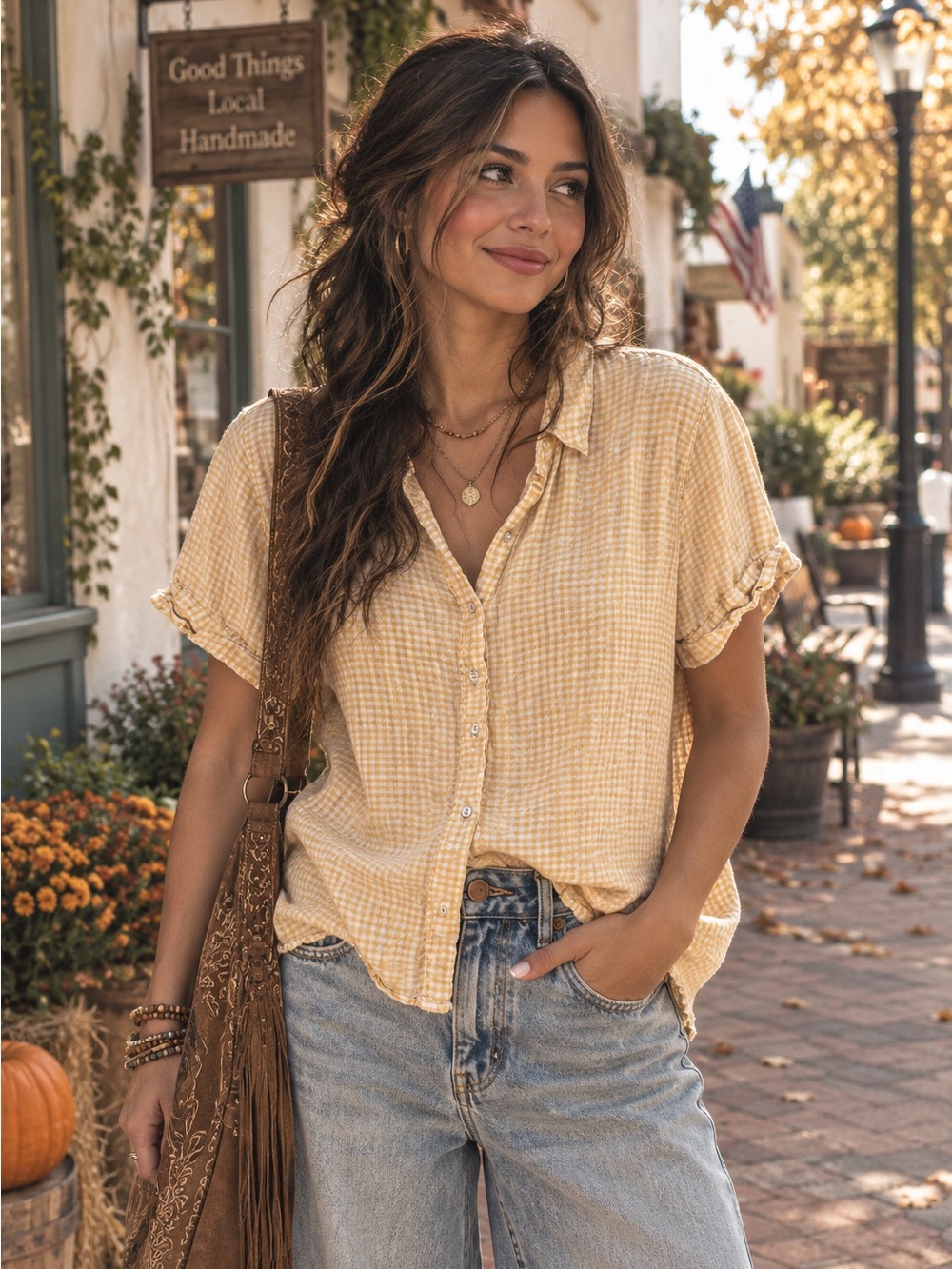 C&C California Yellow Gingham Short-Sleeve Button-Down Shirt